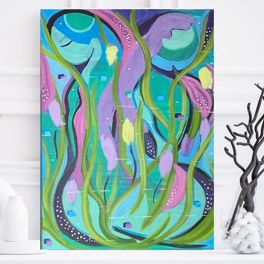 Original Abstract Acrylic Painting Whispering Waves Colorful Coastal Wall Decor - Picture 3 of 10